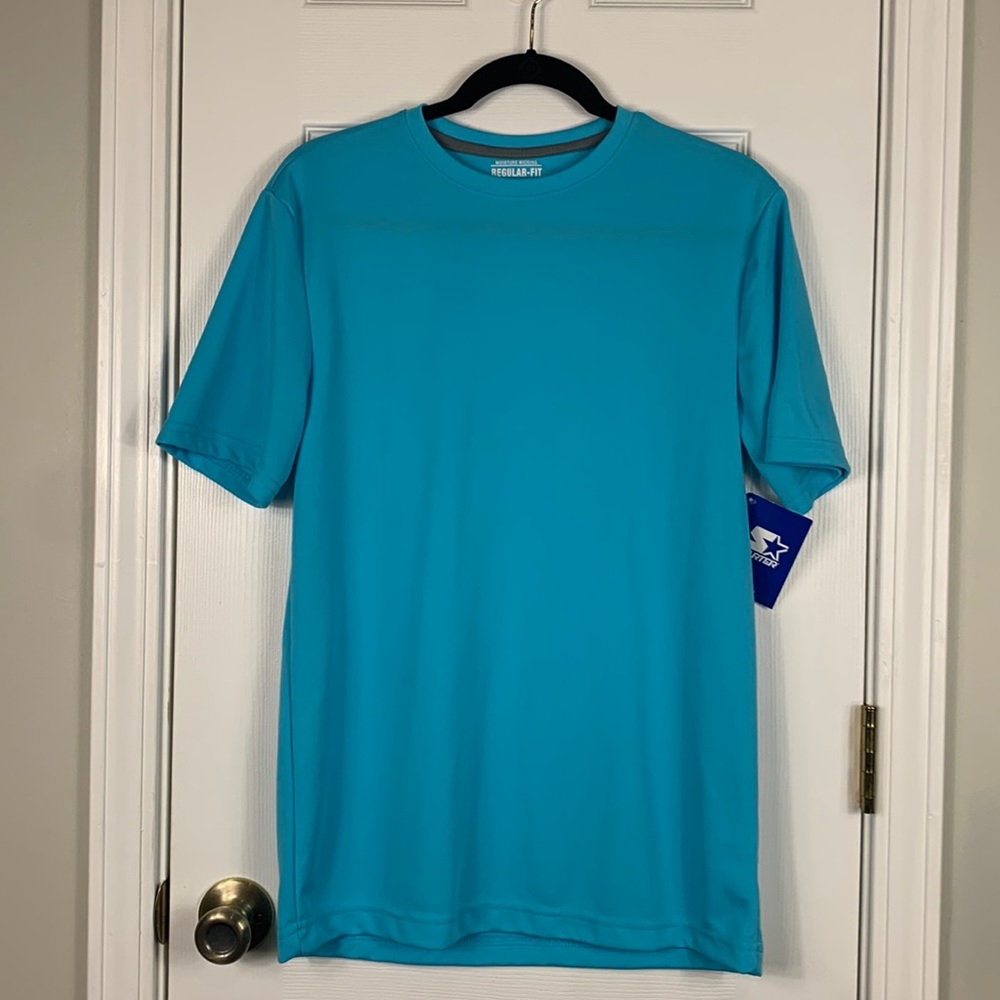 NWT Starter teal colored short sleeved shirt size small. Regular fit core tee